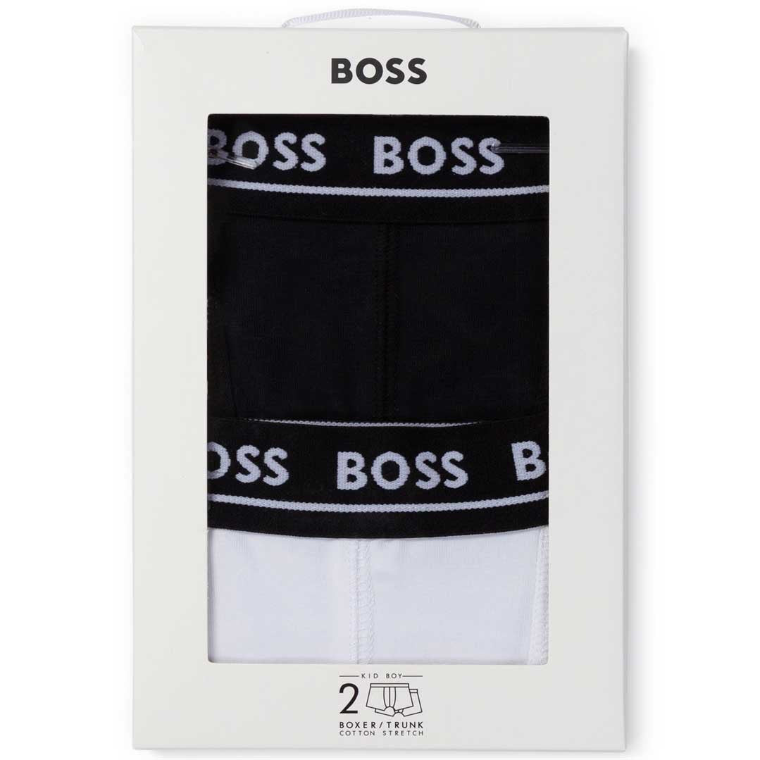 BOSS Boys White & Navy Boxers (Pack of 2)