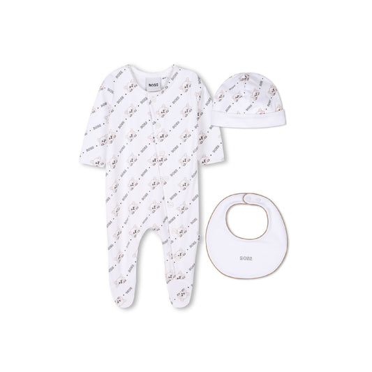 BOSS Baby Boy White Pyjama, Hat, Bib Set