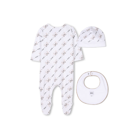 BOSS Baby Boy White Pyjama, Hat, Bib Set