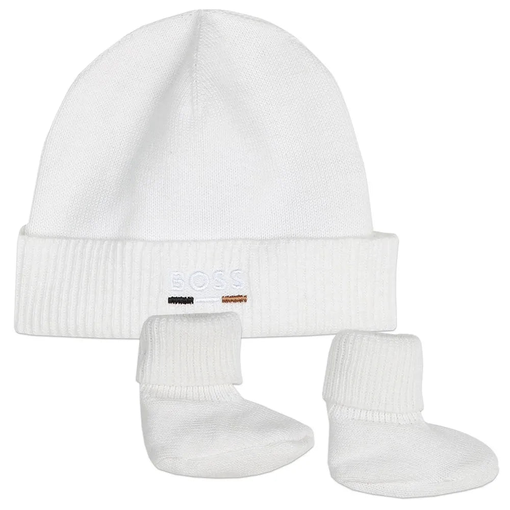 BOSS Baby Boys White Knit Hat & Slipper Set