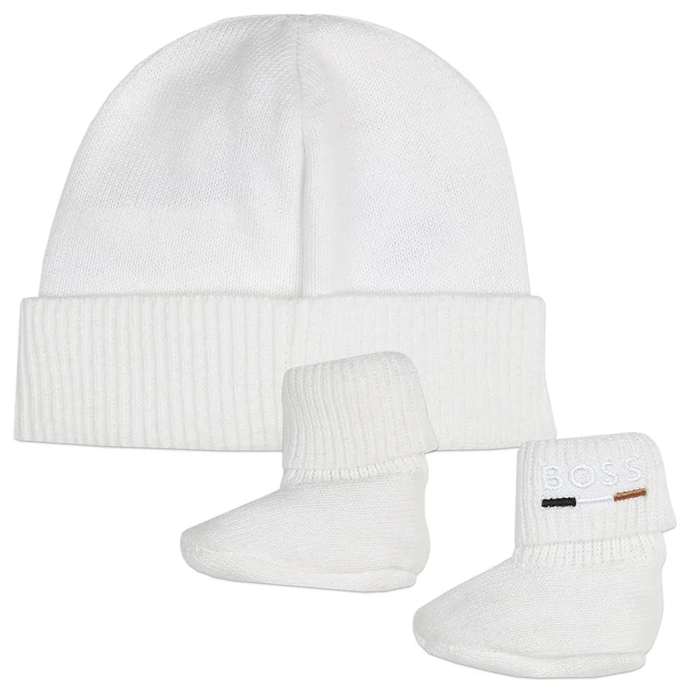 BOSS Baby Boys White Knit Hat & Slipper Set