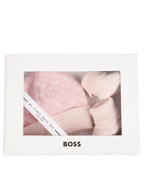 BOSS Baby Girls Pink Knit Hat & Slipper Set