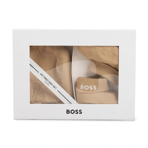 BOSS Baby Boys Hat & Socks Beige Knit Set