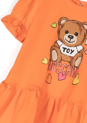 MOSCHINO Girls Orange Teddy Bear Print Dress