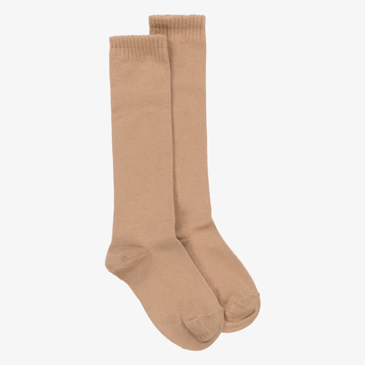 CARLOMAGNO Beige Ribbed Cotton Knee Length Socks
