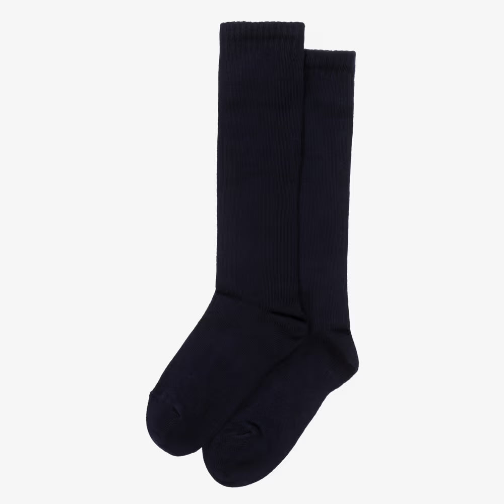 CARLOMAGNO Navy Ribbed Cotton Knee Length Socks