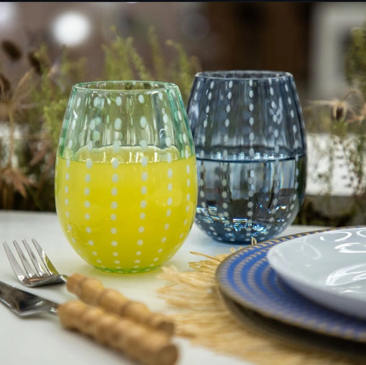 Blue Dotted Drinking Glass (SET OF 6)