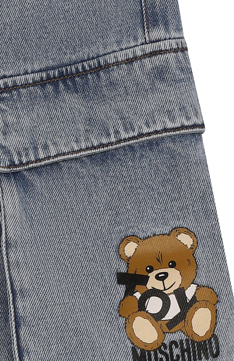 MOSCHINO Boys Blue Logo Denim Cargo Shorts