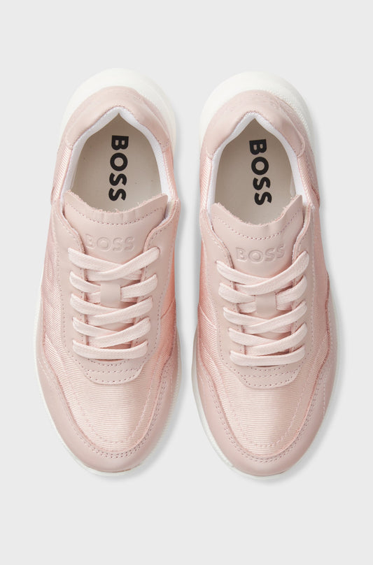 BOSS Girls Pink Lace-up Trainers with Double B monogram