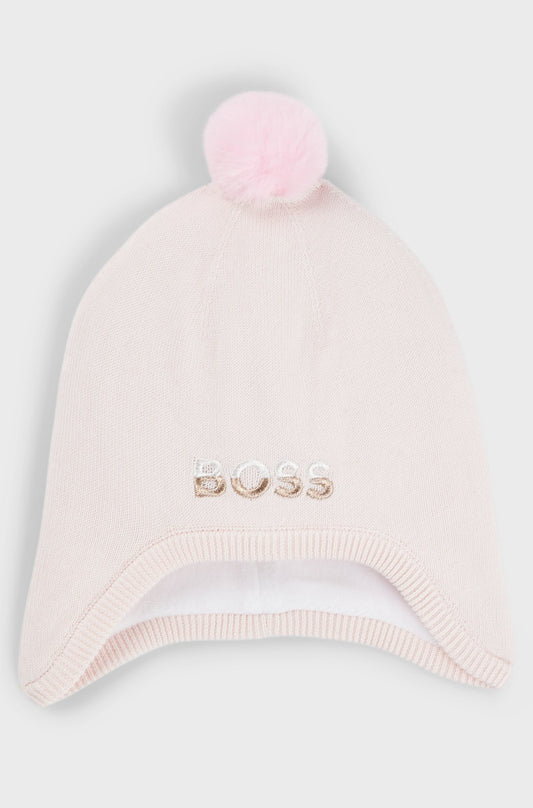 BOSS Baby Girl  Pink Hat in Cotton with Pompom and Embroidered Logo