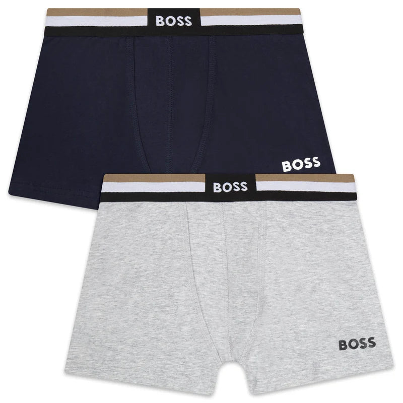 BOSS Boys Grey & Navy Boxers (Pack of 2)