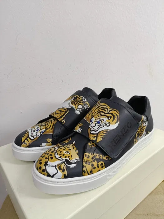 KENZO KIDS Unisex Tiger Logo Leather Sneakers
