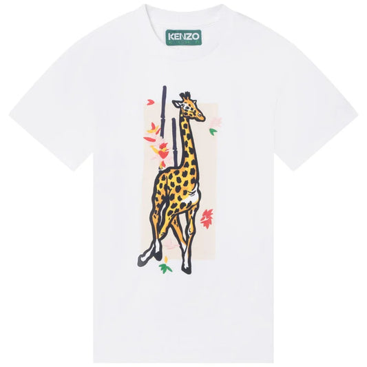 KENZO KIDS Girls White Giraffe Logo T-Shirt Dress