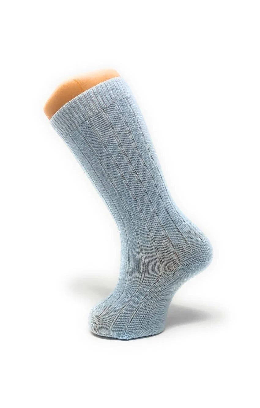 CARLOMAGNO Sky Blue Ribbed Cotton Knee Length Socks