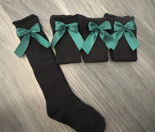 CARLOMAGNO UKG2 Bottle Green Ribbon Bow Socks