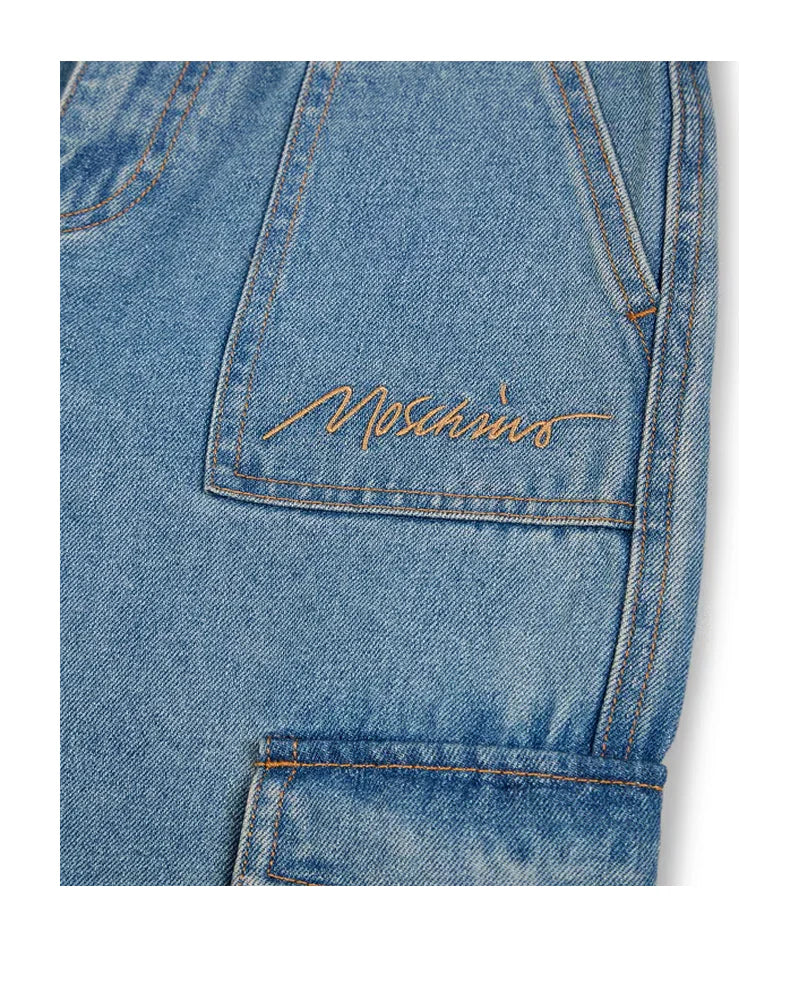 MOSCHINO Girls Wide Leg Blue Denim Jeans With Pockets
