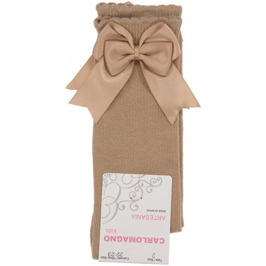CARLOMAGNO Girls UKG2 Camel Ribbon Bow Socks