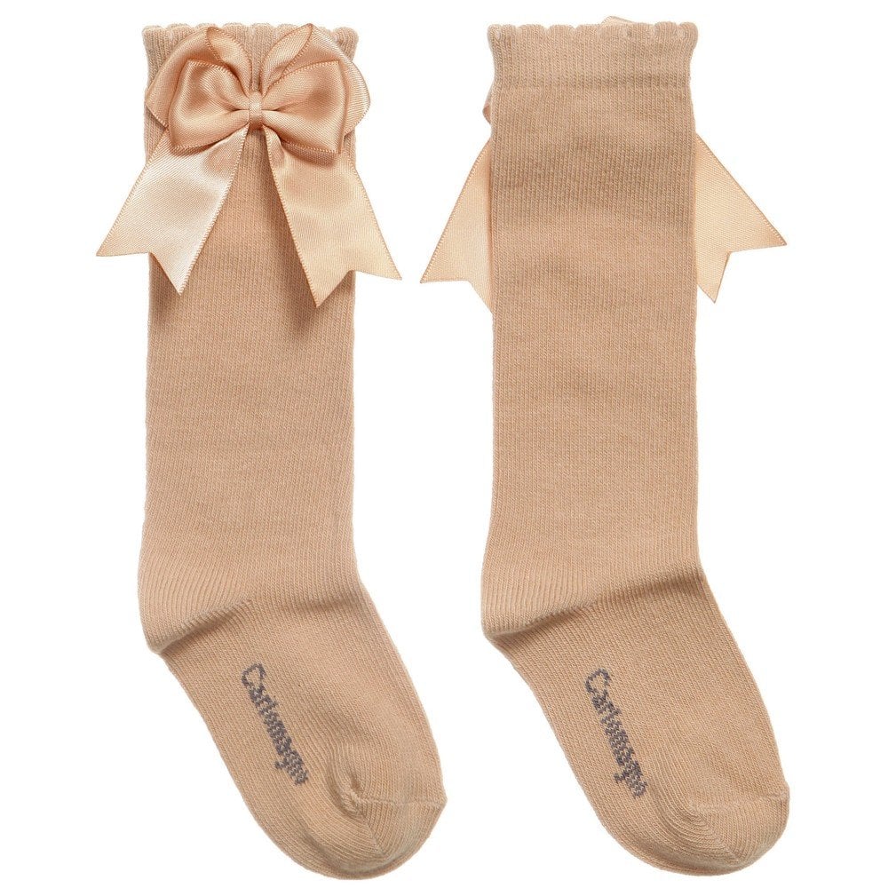 CARLOMAGNO Girls UKG2 Camel Ribbon Bow Socks