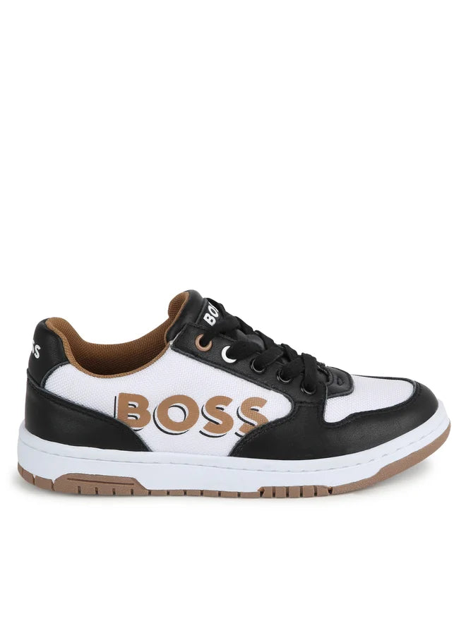 BOSS Unisex Black & White with Beige Sole Logo Trainers