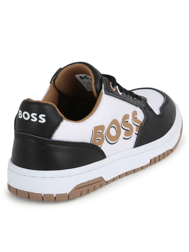 BOSS Unisex Black & White with Beige Sole Logo Trainers