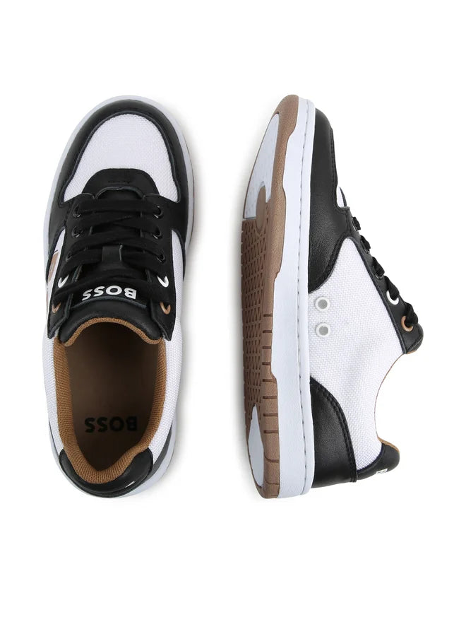 BOSS Unisex Black & White with Beige Sole Logo Trainers