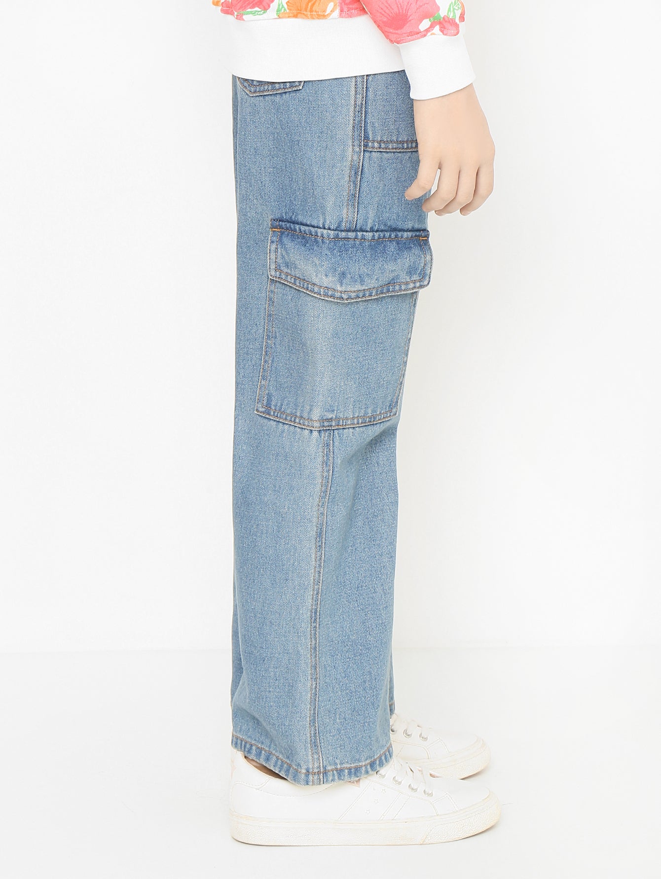 MOSCHINO Girls Wide Leg Blue Denim Jeans With Pockets