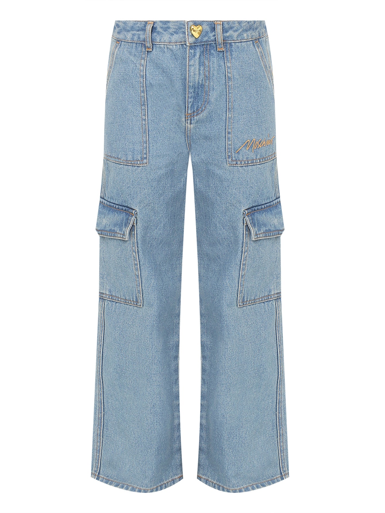 MOSCHINO Girls Wide Leg Blue Denim Jeans With Pockets