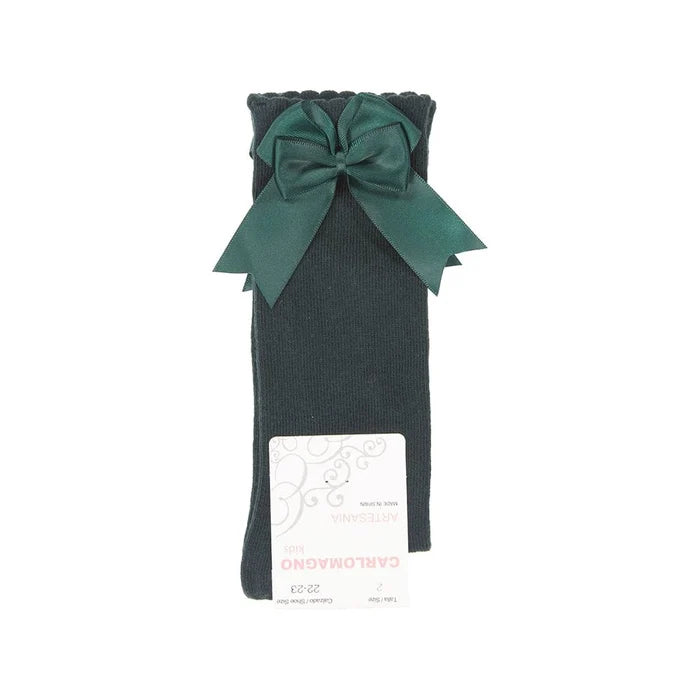 CARLOMAGNO UKG2 Bottle Green Ribbon Bow Socks