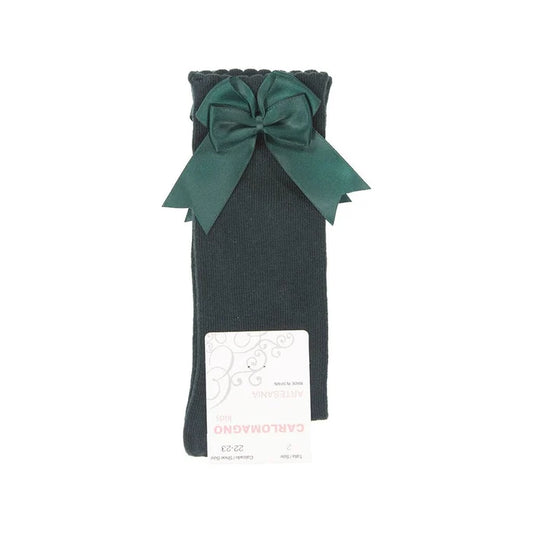 CARLOMAGNO UKG2 Bottle Green Ribbon Bow Socks