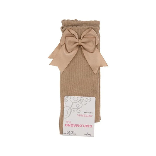 CARLOMAGNO UKG2 Beige Ribbon Bow Socks