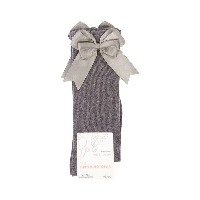 CARLOMAGNO UKG2 Light Grey Ribbon Bow Socks