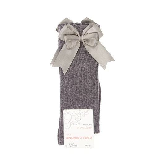 CARLOMAGNO UKG2 Light Grey Ribbon Bow Socks