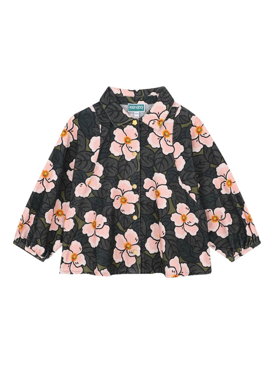 KENZO K61316/64M KIDS Girls Green Logo Floral-Print Blouse