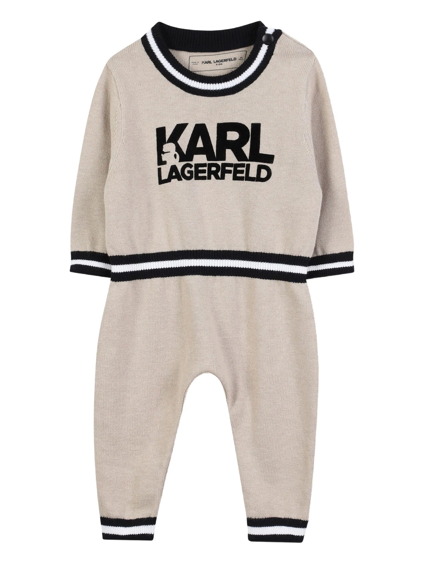 KARL LAGERFELD Z30973/211 Kids Beige Logo-Detail Long-Sleeve Romper