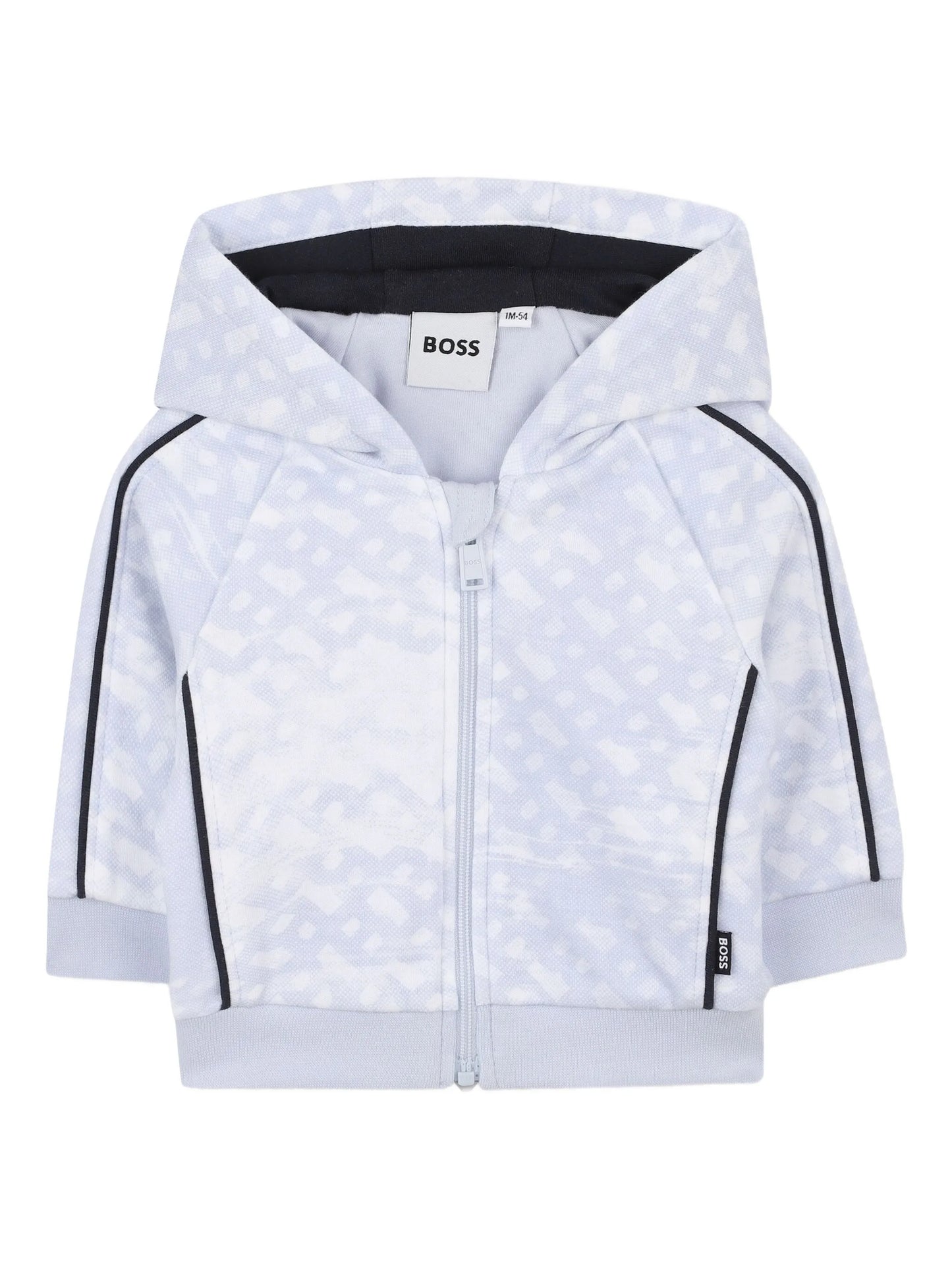BOSS J52534/771 Younger Boys Baby Blue Monogram-print Hooded Tracksuit