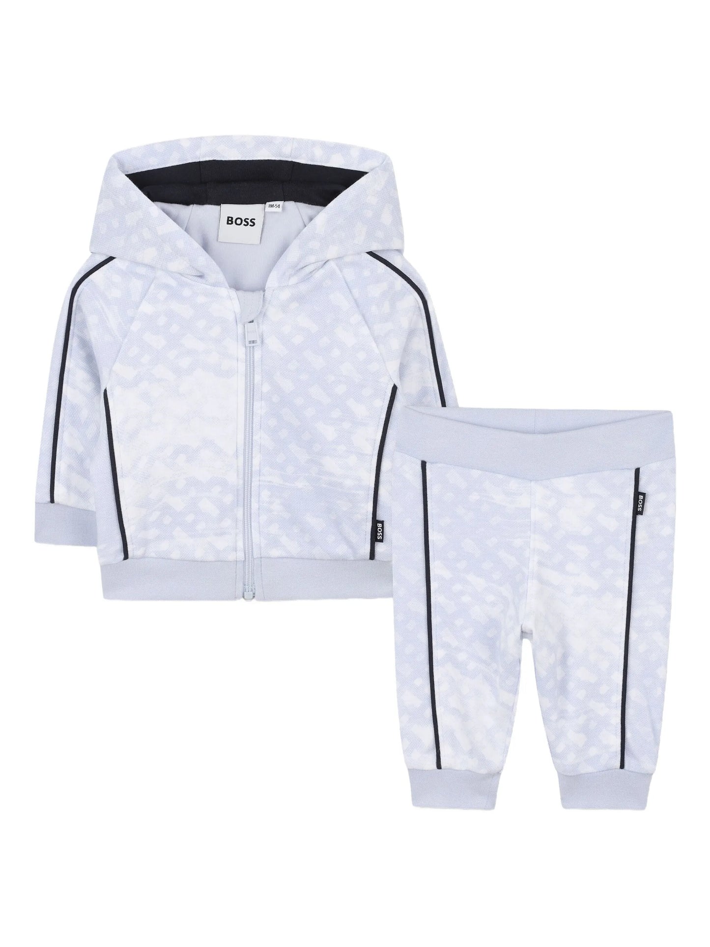 BOSS J52534/771 Younger Boys Baby Blue Monogram-print Hooded Tracksuit
