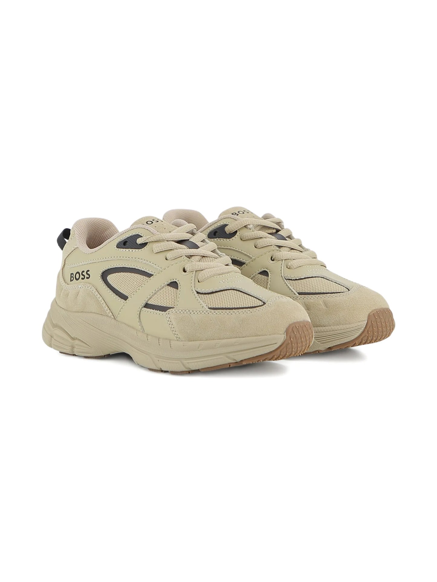 BOSS Beige Logo Panelled Sneakers