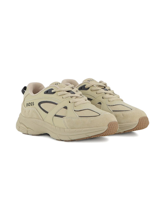 BOSS Beige Logo Panelled Sneakers