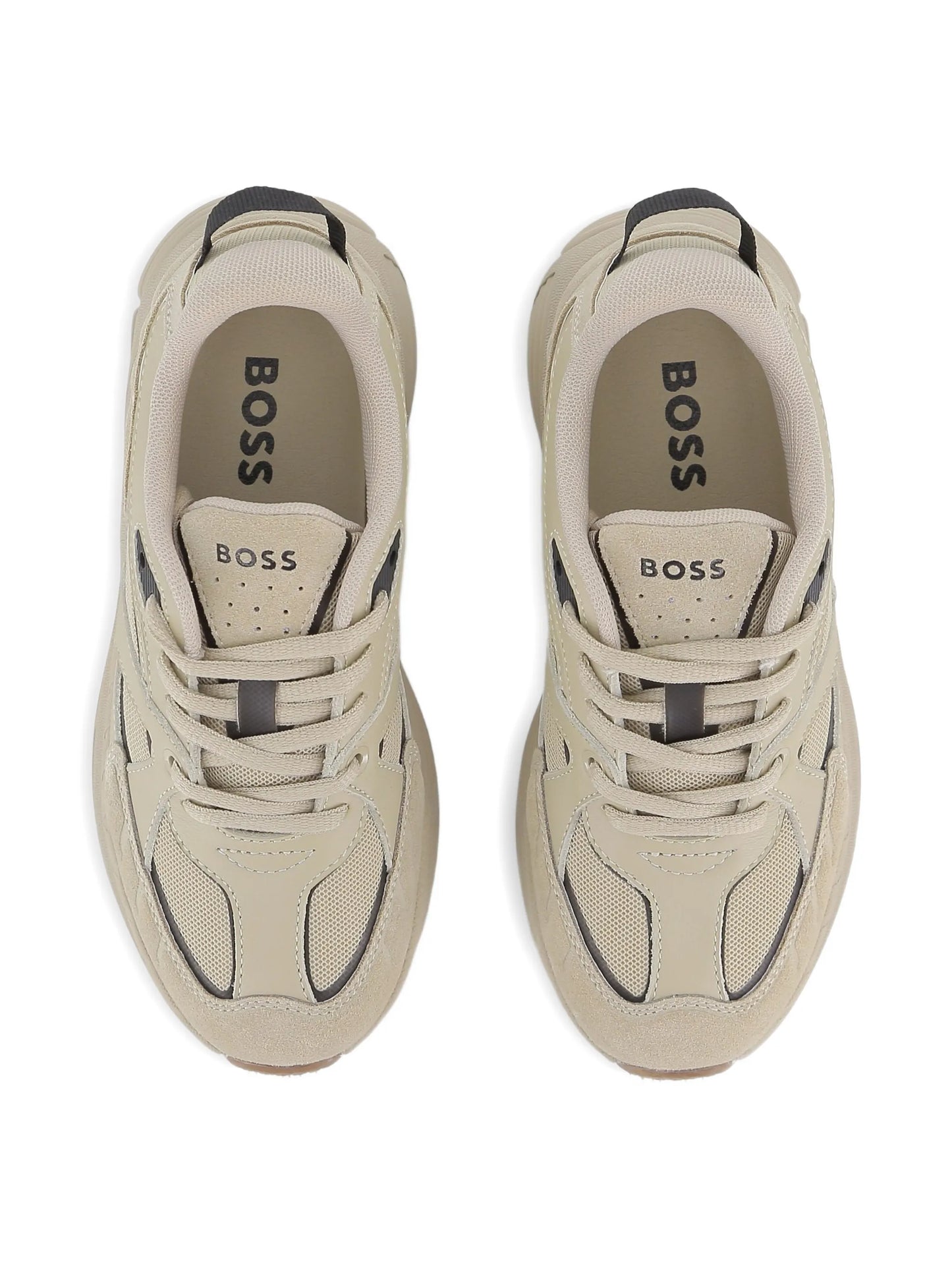 BOSS Beige Logo Panelled Sneakers