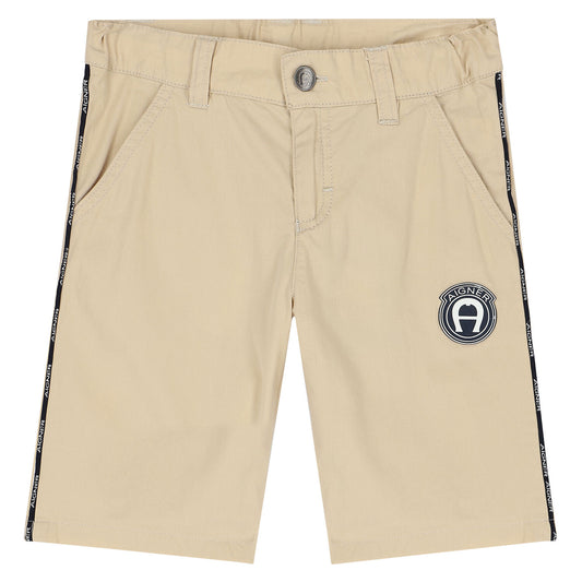 AIGNER Boys Beige Logo Chino Shorts