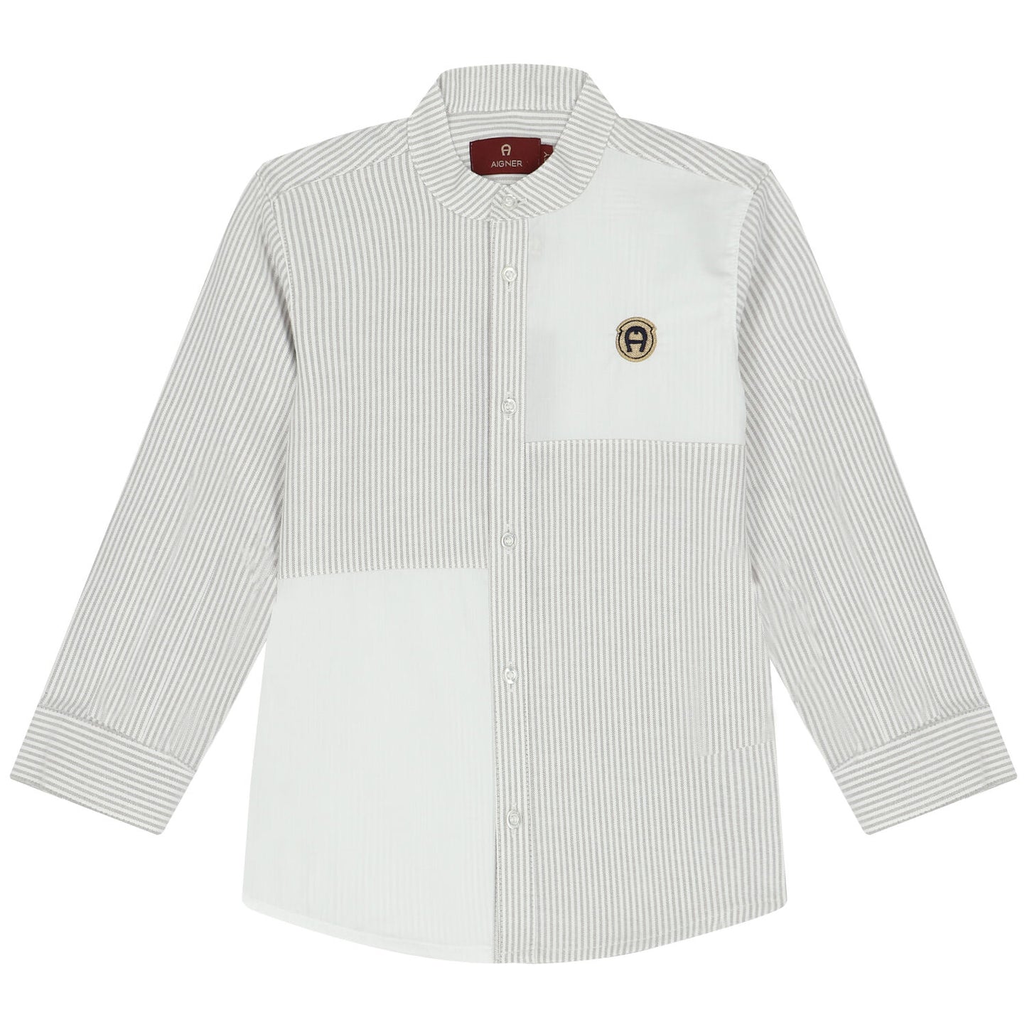 AIGNER Boys White & Grey Striped Logo Shirt