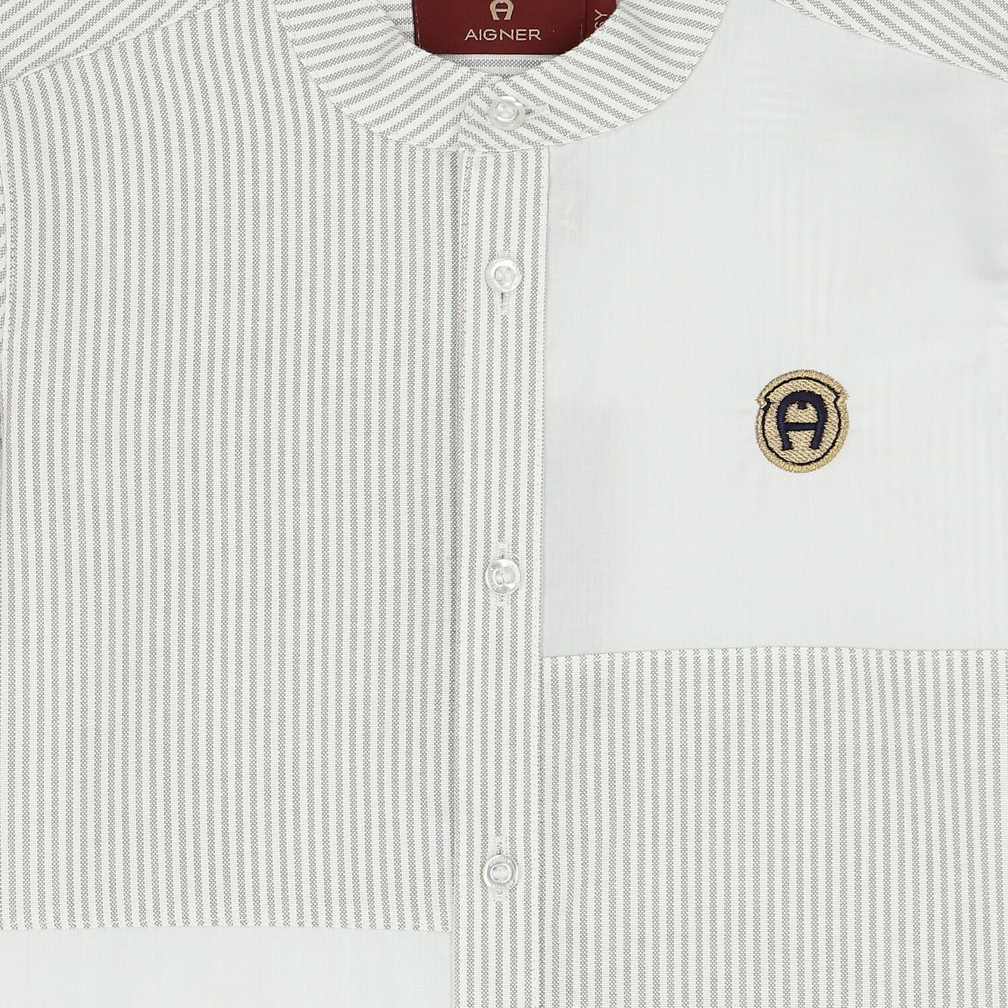 AIGNER Boys White & Grey Striped Logo Shirt