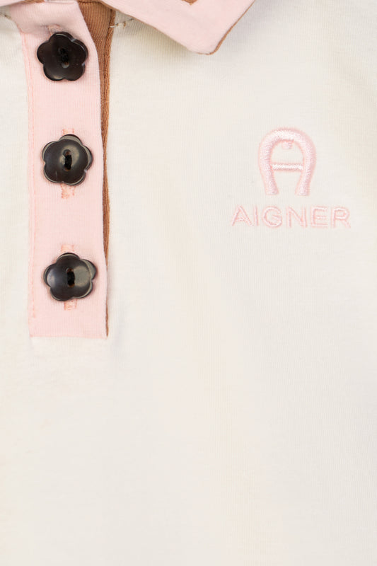 AIGNER Younger Girls Ivory & Brown Logo Dress