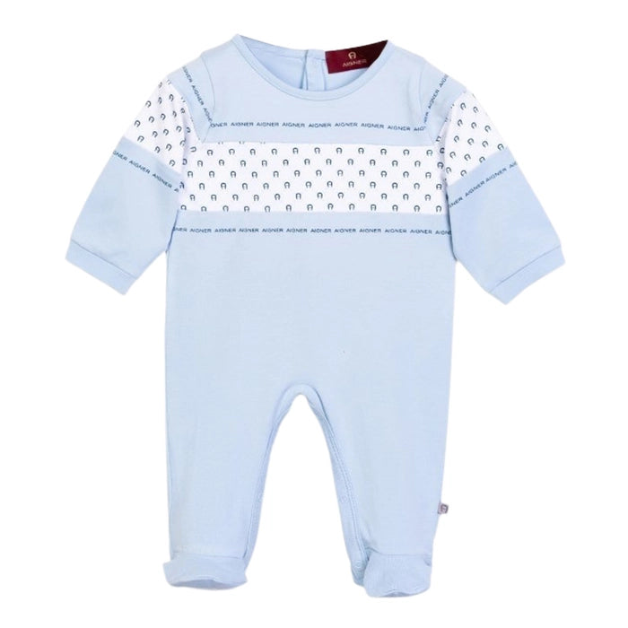AIGNER Baby Boys Baby Blue & White Logo Babygrow