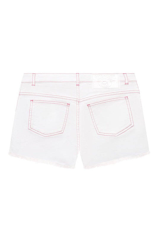 MOSCHINO Girls White/Pink Logo Denim Shorts