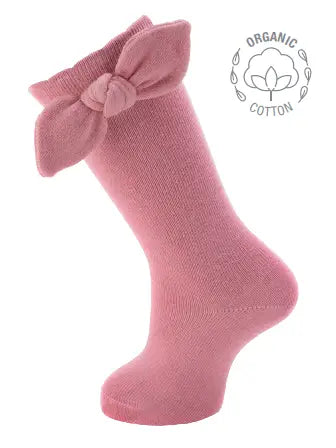 CARLOMAGNO Girls Organic Cotton Knee Pink Socks with Tie