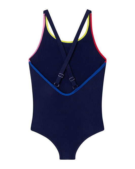 BOSS Girls Navy Blue Logo Swimming Costume