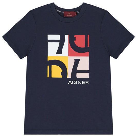 AIGNER Boys Navy Blue Logo T-Shirt