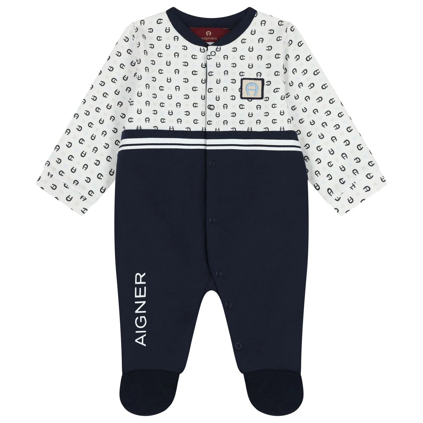 AIGNER Baby Boys White & Navy Blue Babygrow