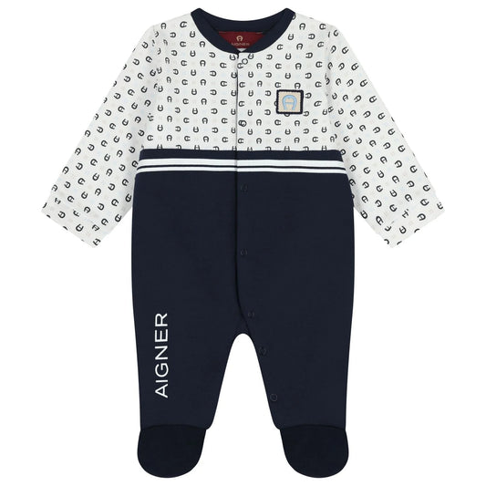 AIGNER Baby Boys White & Navy Blue Babygrow